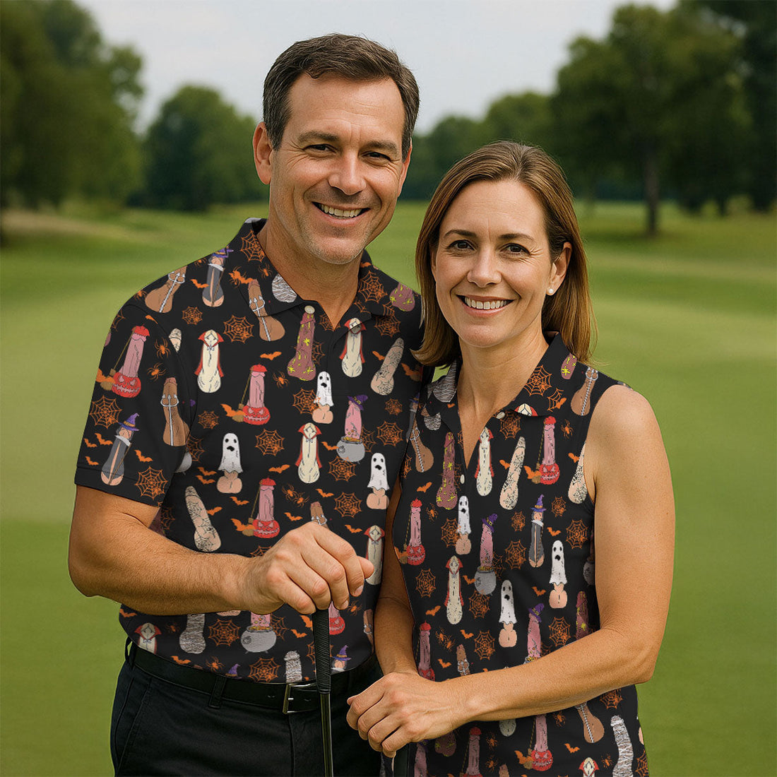 Funny Dirty Black Halloween Golf Shirt, Men's Funny Golf Shirts, Halloween Gift Idea, Golfing Apparel