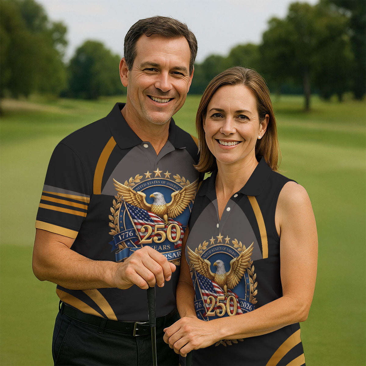 250 Years Anniversary Bald Eagle US Flag Patriotic Golf Shirt, 4th Of July Golf Shirts For Men