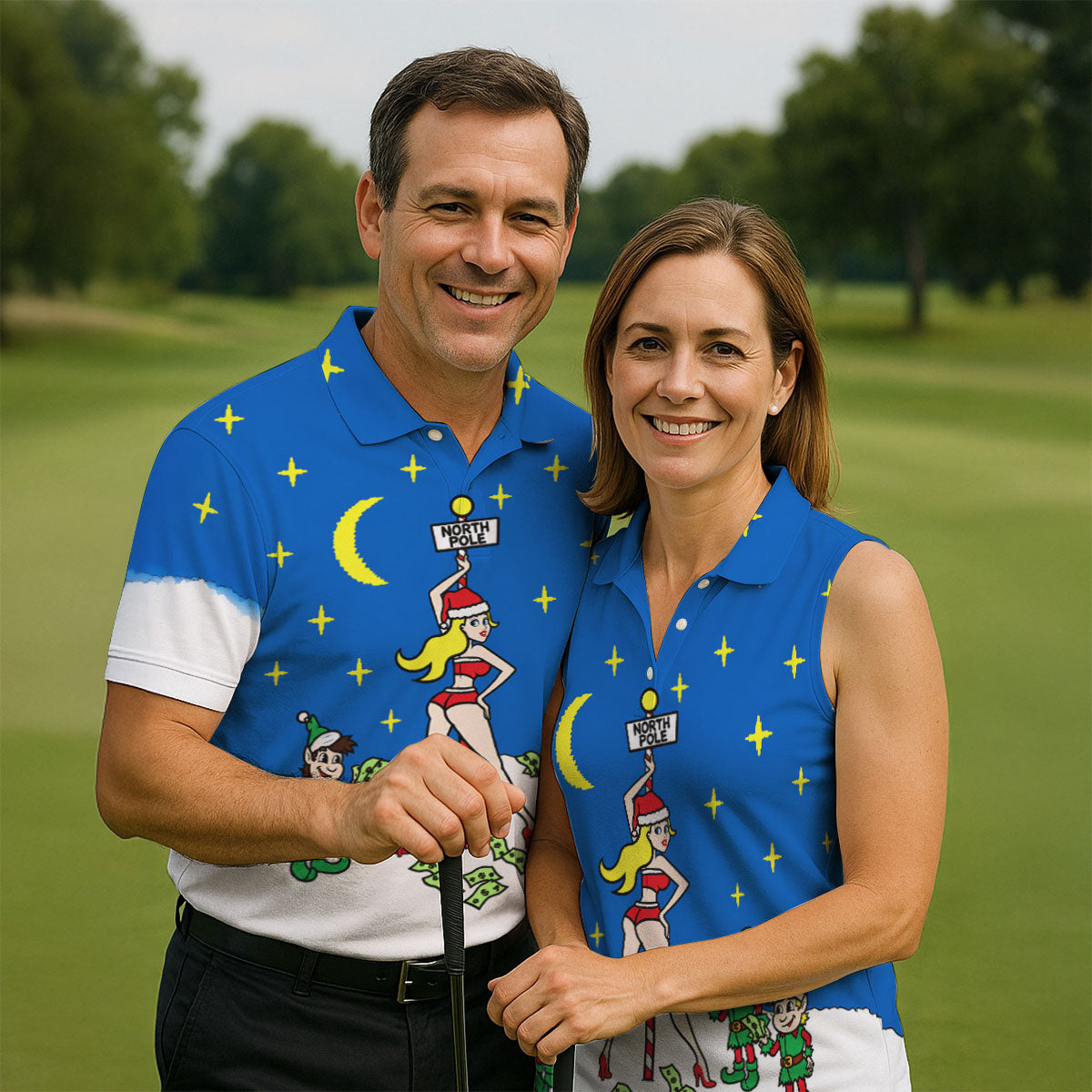 Funny North Pole Christmas Pin Up Polo Shirt, Mens Golf Polo, Polo Shirts For Men