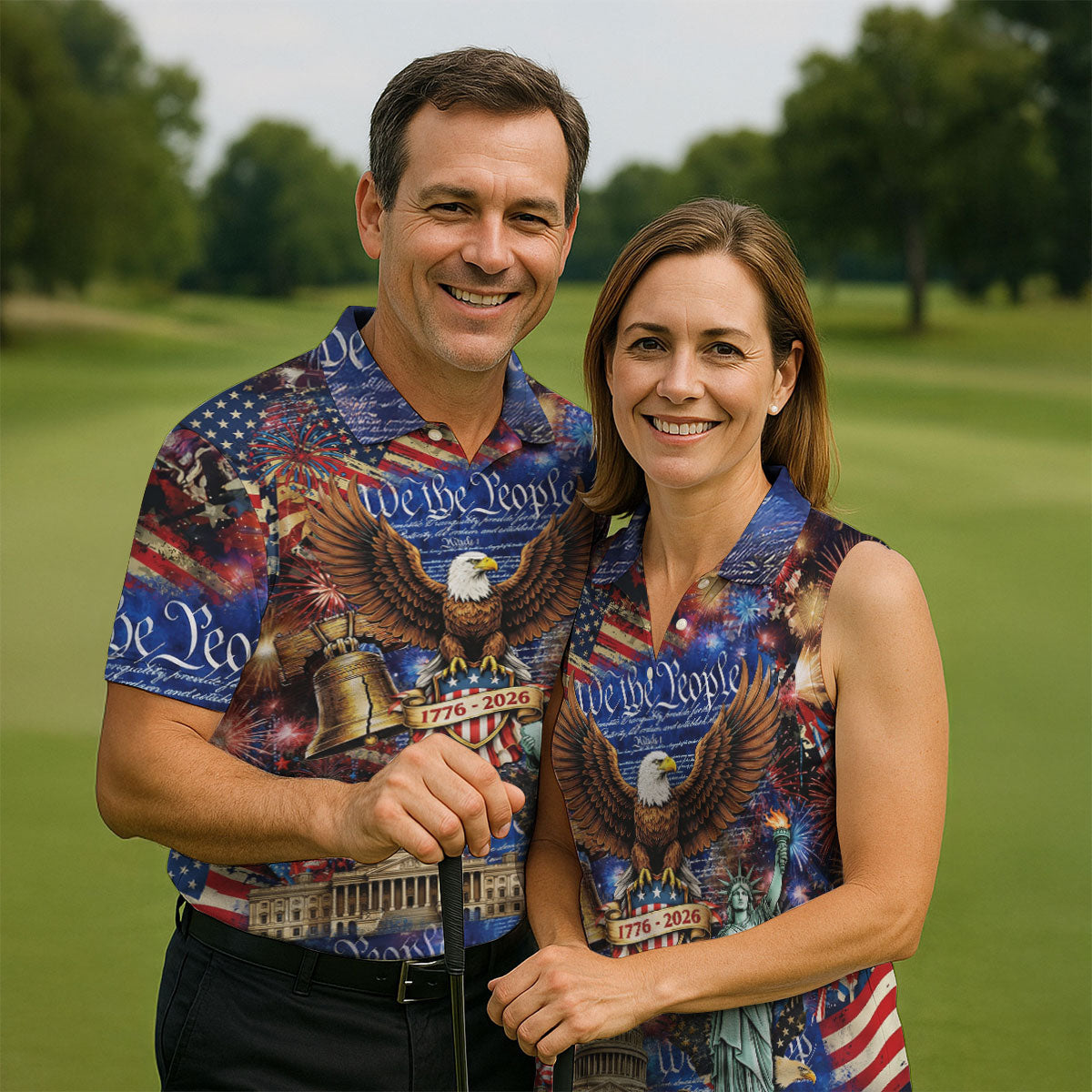 We The People Festive Celebration US Flag Golf Shirt, 250 Years 4th Of July Golf Shirts For Men