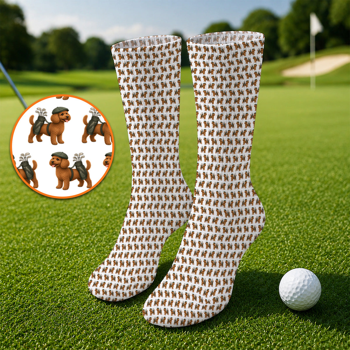 Funny Dog Pattern Golf Sock, Poodle Golf Socks, Golf Gift For Golfer