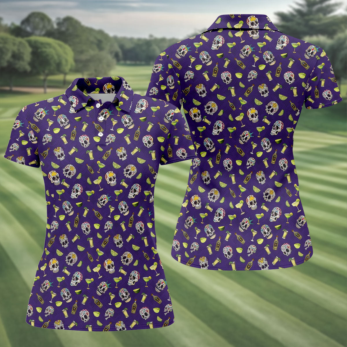 Decorated Sugar Skulls Cinco De Mayo Celebration Fiesta Themed The Purple Haze Golf Shirt For Women