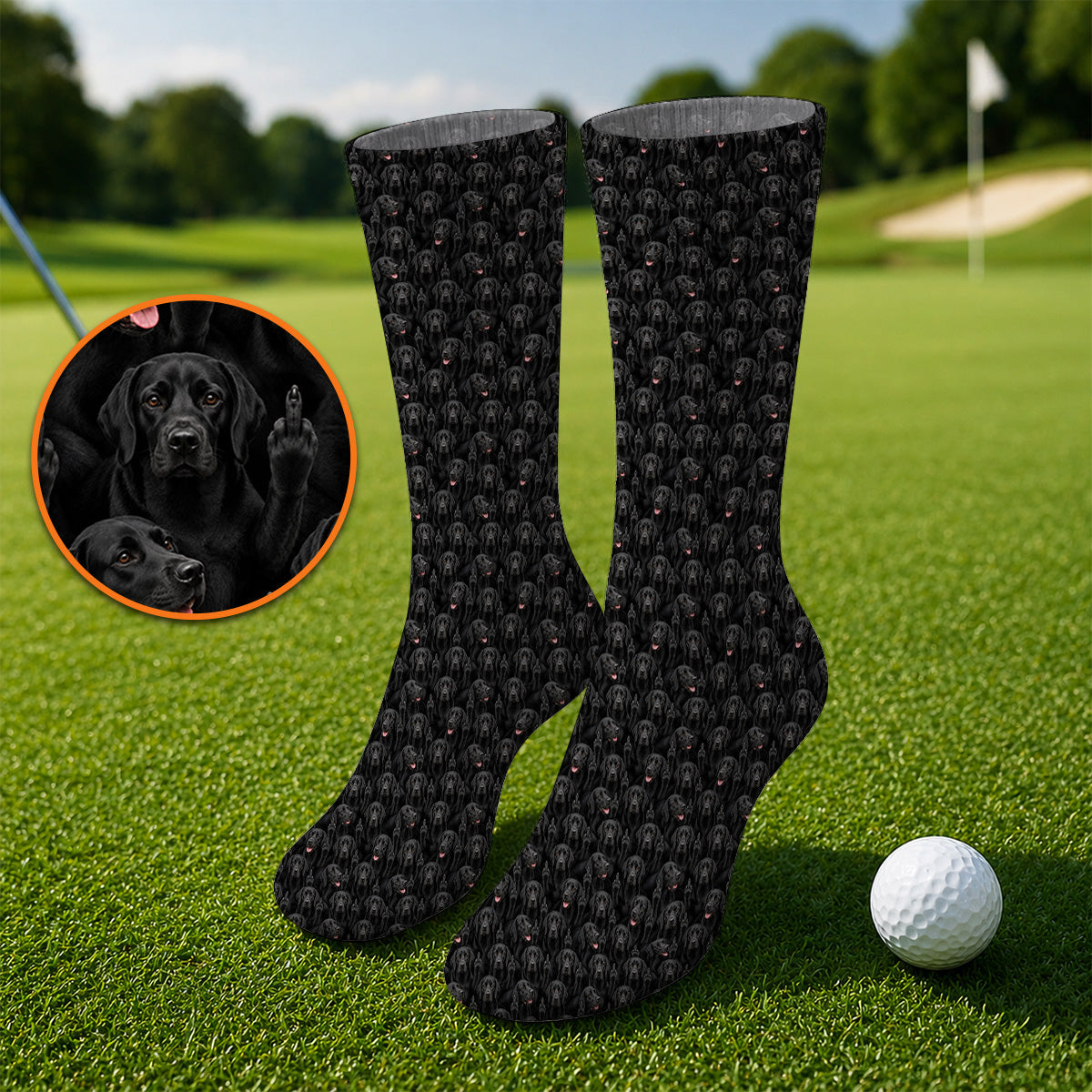 Black Labrador Middle Finger Golf Socks, Funny Pattern Golf Sock, Dog Lover Golf Gift
