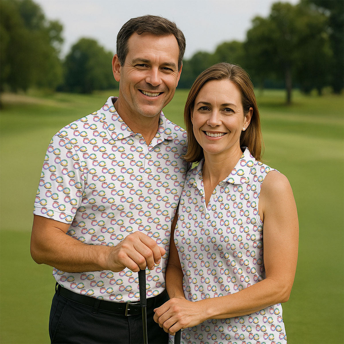 Embrace Neurodiversity Rainbow Infinity Symbol Autism Awareness White Golf Shirt, Golf Shirts For Men