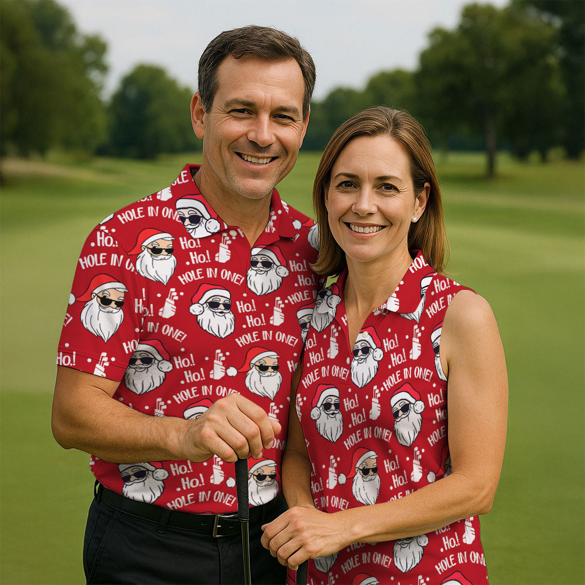 Ho Ho Hole In One Funny Santa Red Christmas Golf Tops For Men, Christmas Golf Shirt, Polo Shirts For Men