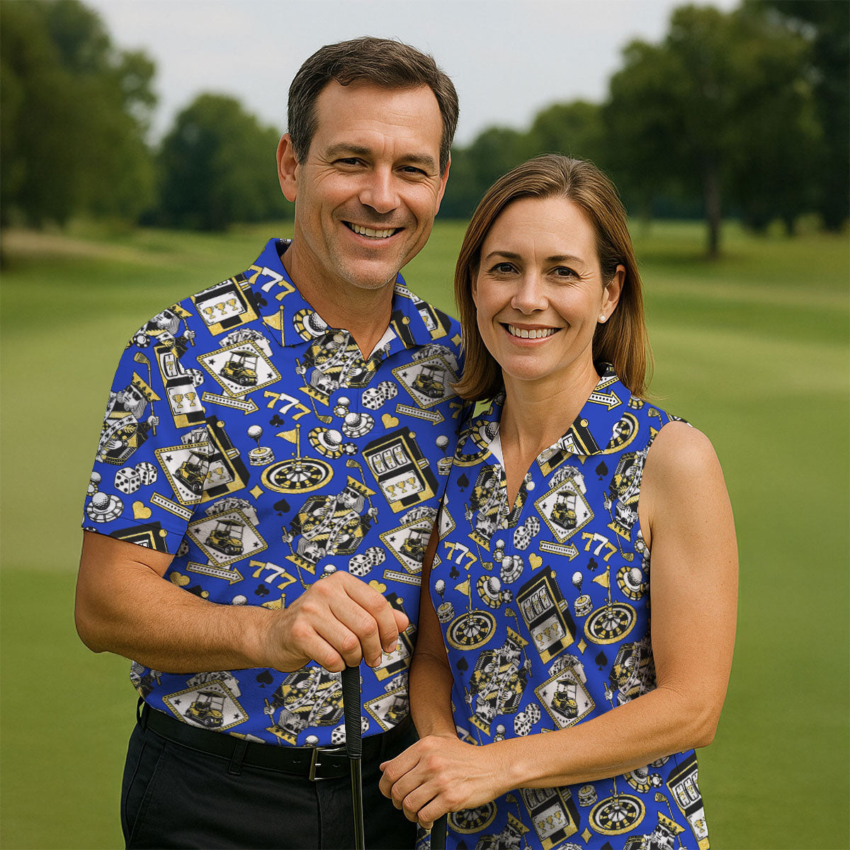 Casino Golf Pattern Blue Hawaiian Golf Polo Shirt, Golf Shirts For Men, Mens Golf Apparel
