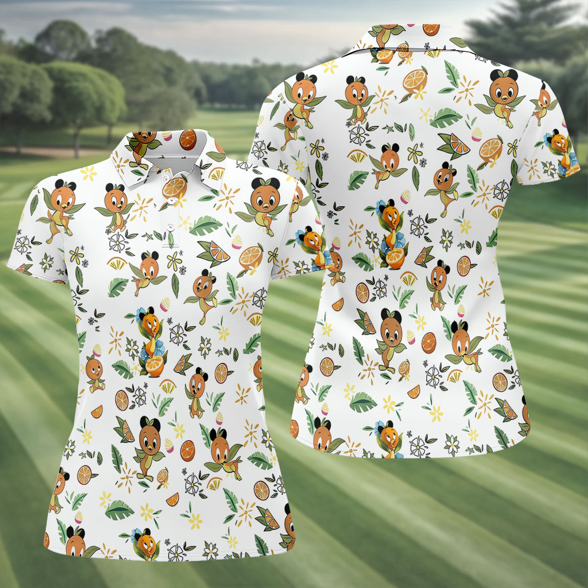 Orange Bird Floral Citrus Golf Polo Shirt, Golf Shirts For Women, Performance Golf Shirt