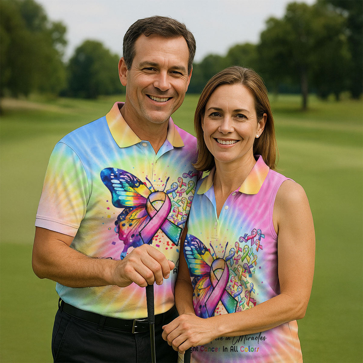 We Believe In Miracles Cancer Ribbon Polo Shirt, Golf Shirts For Men, Mens Golf Apparel