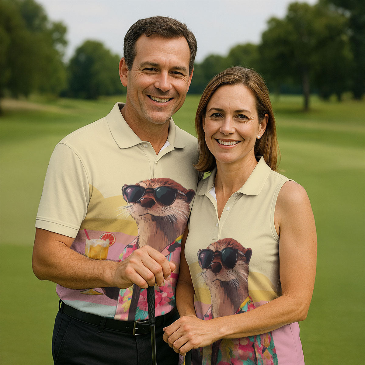 Funny Otter Tropical Theme Hawaiian Golf Shirt, Polo Shirts For Men, Golfing Apparel