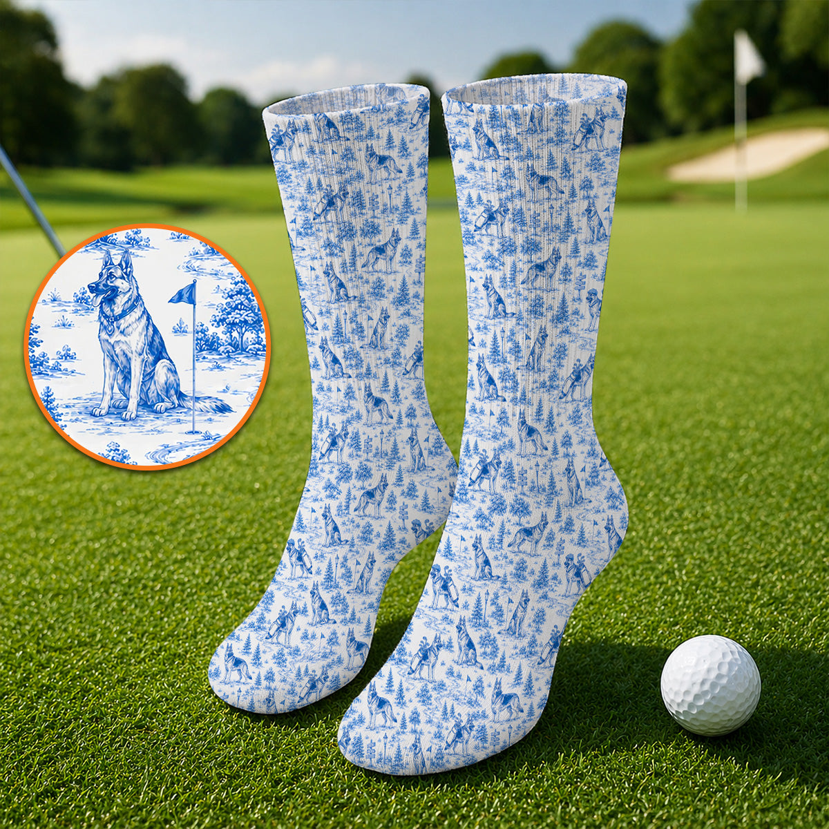Toile De Jouy German Shepherd Golf Socks, German Shepherd Pattern Golf Sock, Dog Dad Golf Gift