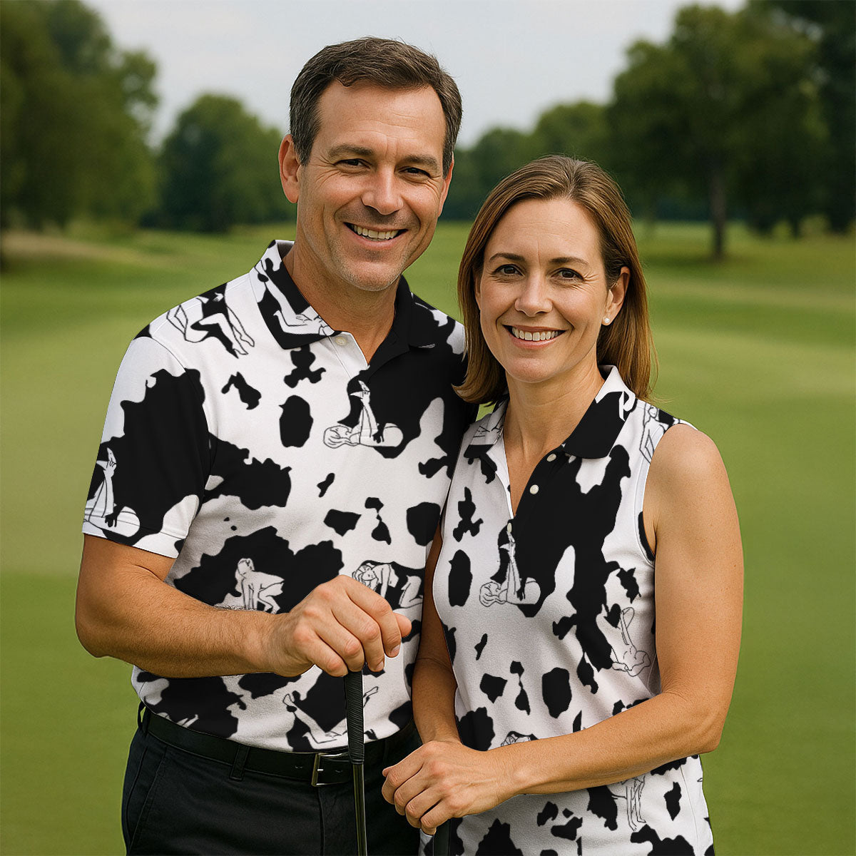 Cow Print Golf Shirt, Adult Humor Hidden Pin Up Pattern, Golf Shirt For Men