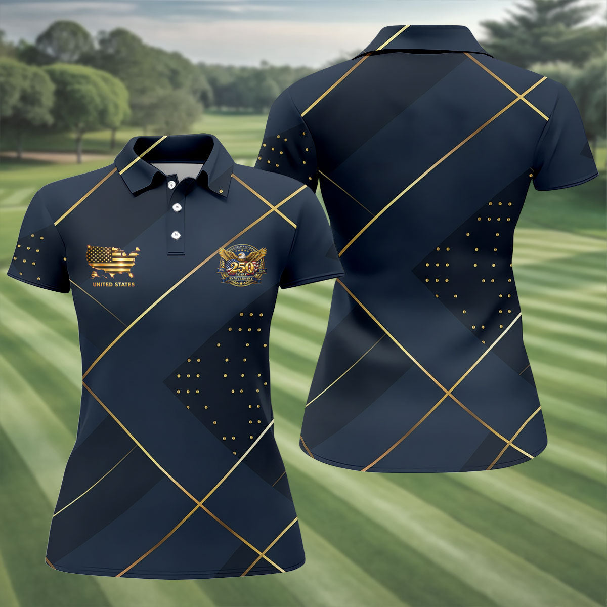 Bald Eagle 250 Years Anniversary Navy Patriotic Golf Shirt, 4th Of July Golf Shirt For Women