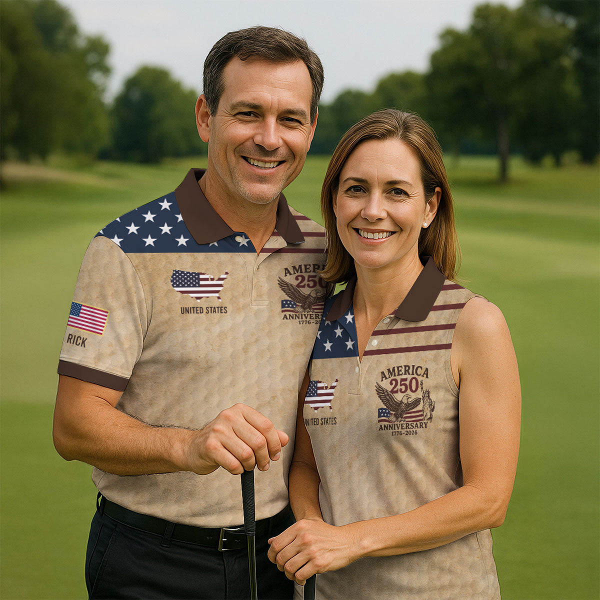 America 250 US Flag Pattern Retro Golf Shirt, Patriotic 4th Of July Golf Shirts For Men
