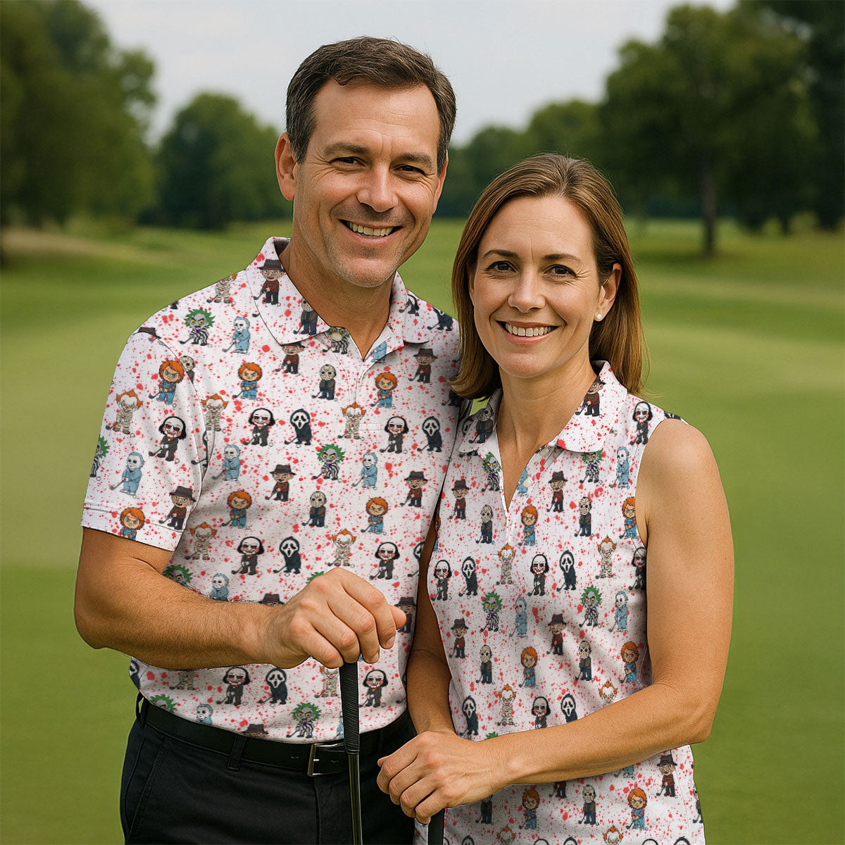 White Horror Character Golf Polo Shirt, Men's Golf Polo, Hawaiian Golf Shirt