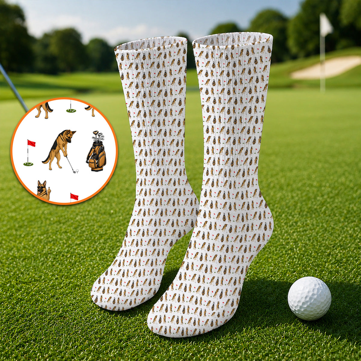German Shepherd Pattern Golf Socks, Funny Dog Golf Sock, Golf Gift For Golfer