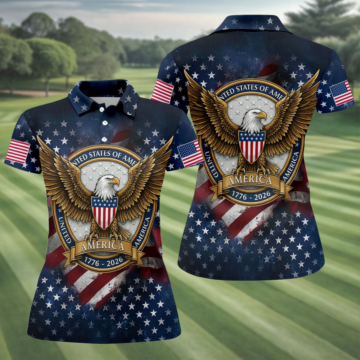 250th Anniversary USA Bald Eagle Distressed Golf Shirt, Patriotic 4th Of July Golf Shirt For Women