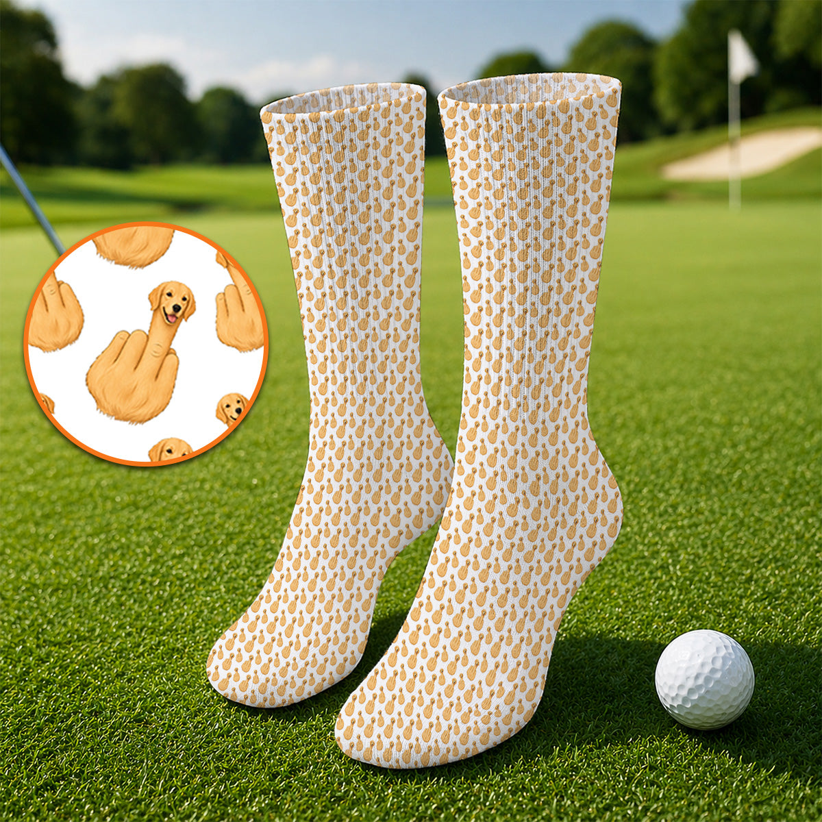 Golden Retriever Middle Finger Golf Socks, Funny Dog Pattern Golf Sock, Crazy Golf Gift For Golfer