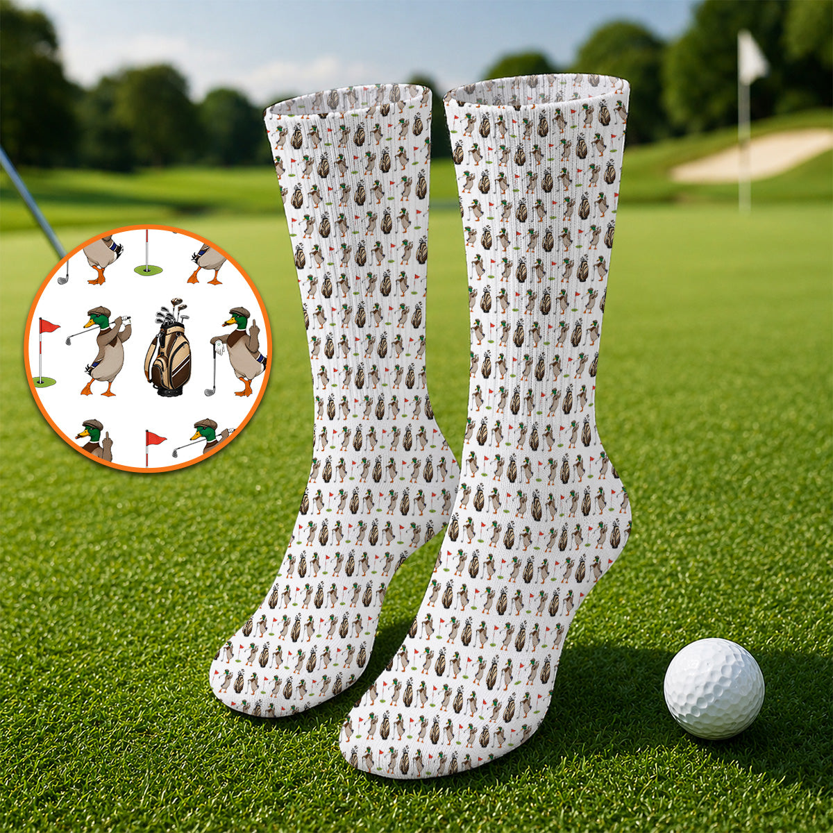 Mallard Duck Golf Sock, Funny Waterfowl Pattern Golf Socks, Perfect Gift for Golfers & Duck Hunters