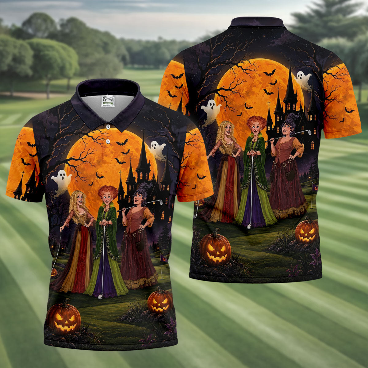 Three Witches Horror Character Golf Polo Shirt, Halloween Shirt, Golf Shirts For Men