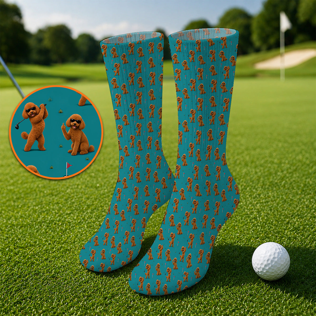Funny Poodle Pattern Golf Socks, Cool Poodle Dog Golf Sock, Perfect Golf Gift For Golfer