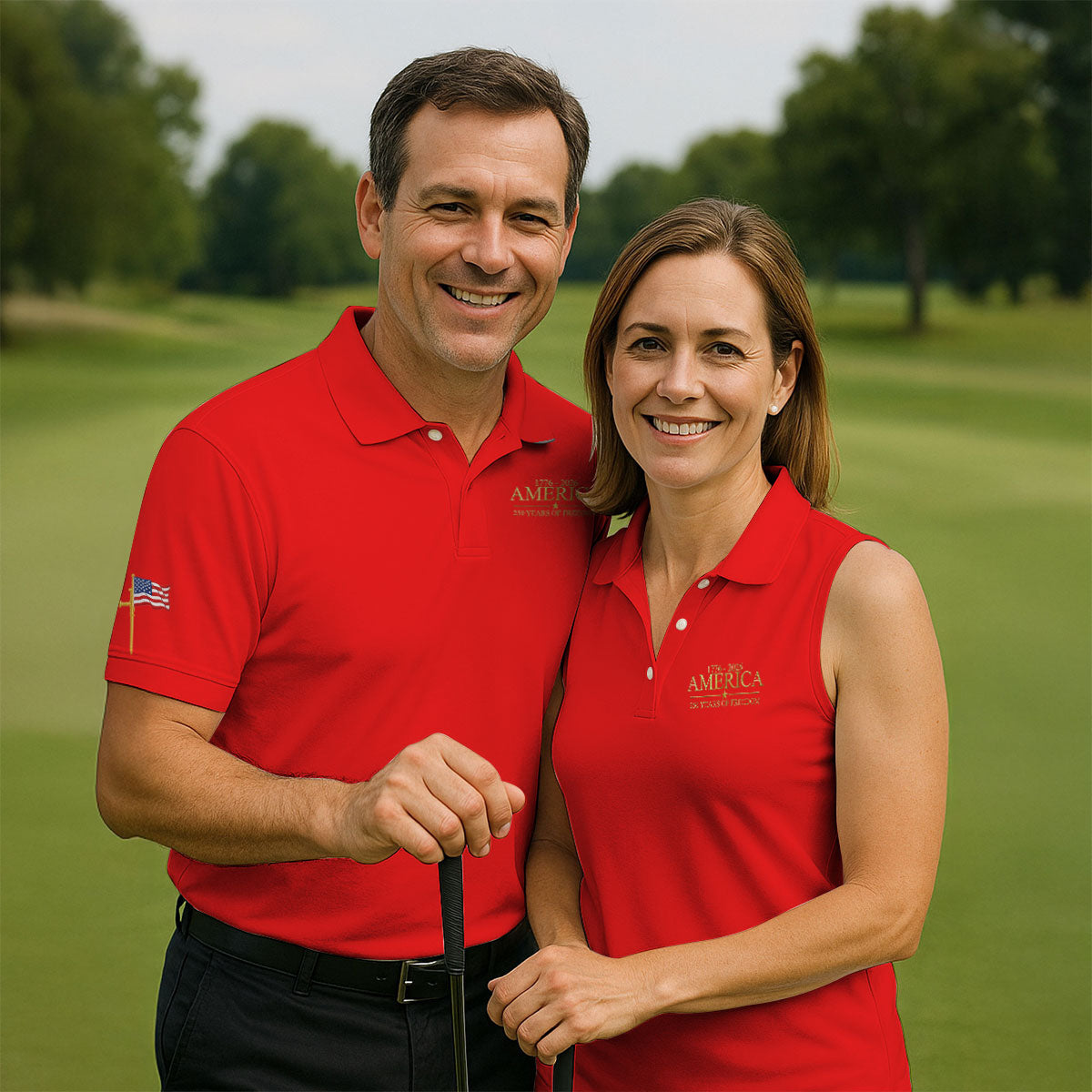America 250 Years Of Freedom Faith Cross Red Golf Shirt, Patriotic 4th Of July Golf Shirts For Men