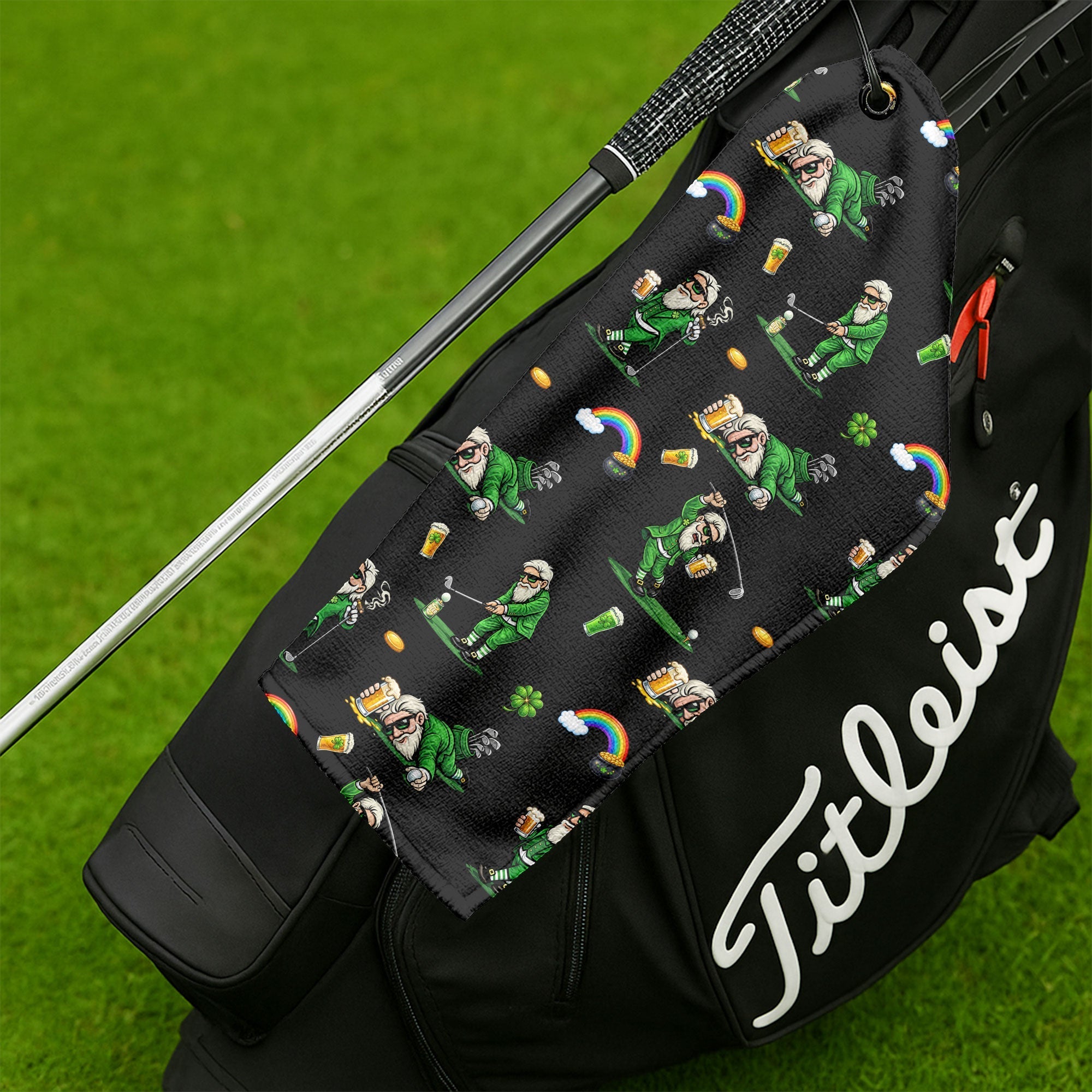 Black St. Patrick’s Day Leprechaun Golf Towel, Funny Golf Gift, Golf Accessories