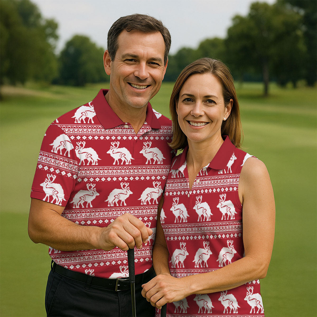 Reindeer Humping Seamless Pattern Golf Shirt, Christmas Golf Shirt, Golf Shirts For Men, Golf Gift For Men