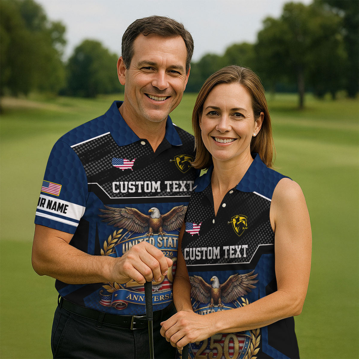 US 250 Anniversary Patriotic 4th Of July Navy Golf Shirt, Polo Shirts For Men, Golf Shirts For Men