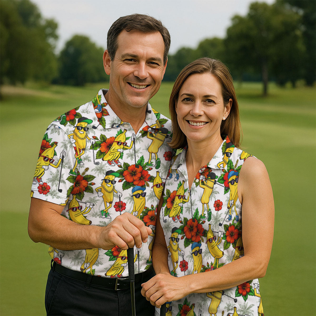 Funny Banana Golfer Hawaiian Golf Polo Shirt, Women’s Golf Polo, Golf Shirts For Women