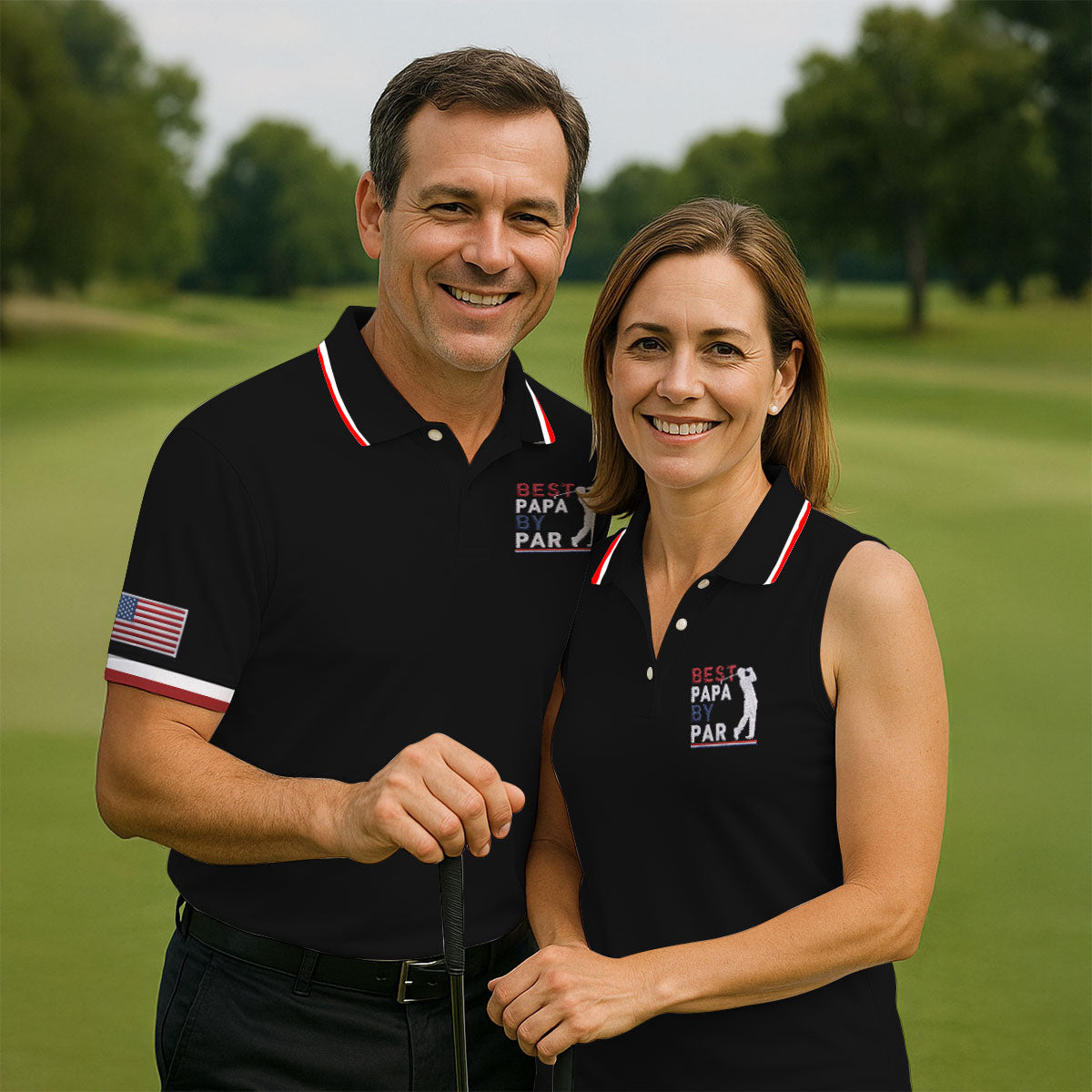 Black Best Papa By Par Embroidered Golf Polo Shirt, Mens Golf Apparel, Mens Golf Polo