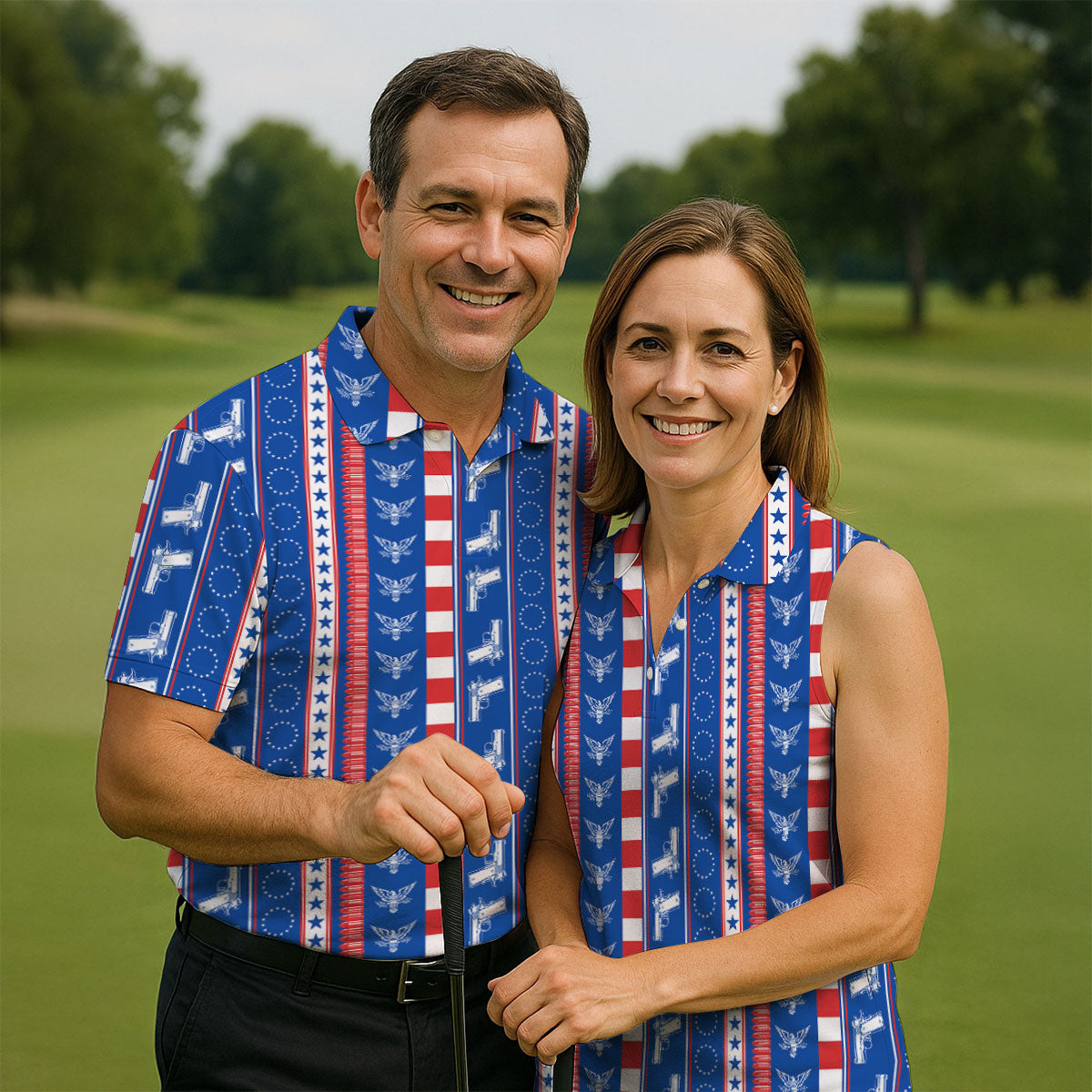 Red White Blue Army Theme Patriotic 4th Of July Golf Shirt, 250 Years Golf Shirts For Men