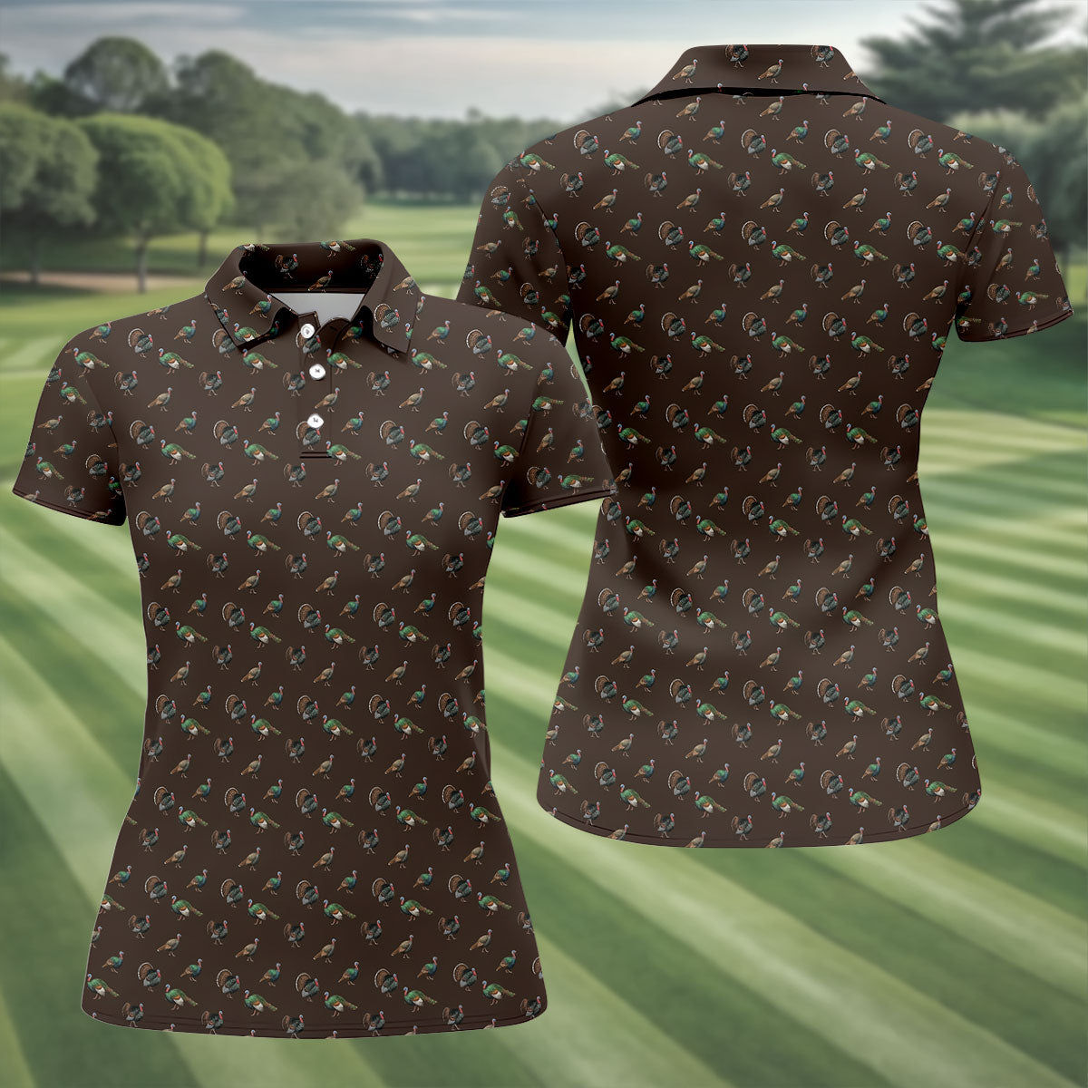 Turkey Hunting Seamless Pattern Funny Golf Shirts, Women's Golf Tops, Ladies Golf Shirts