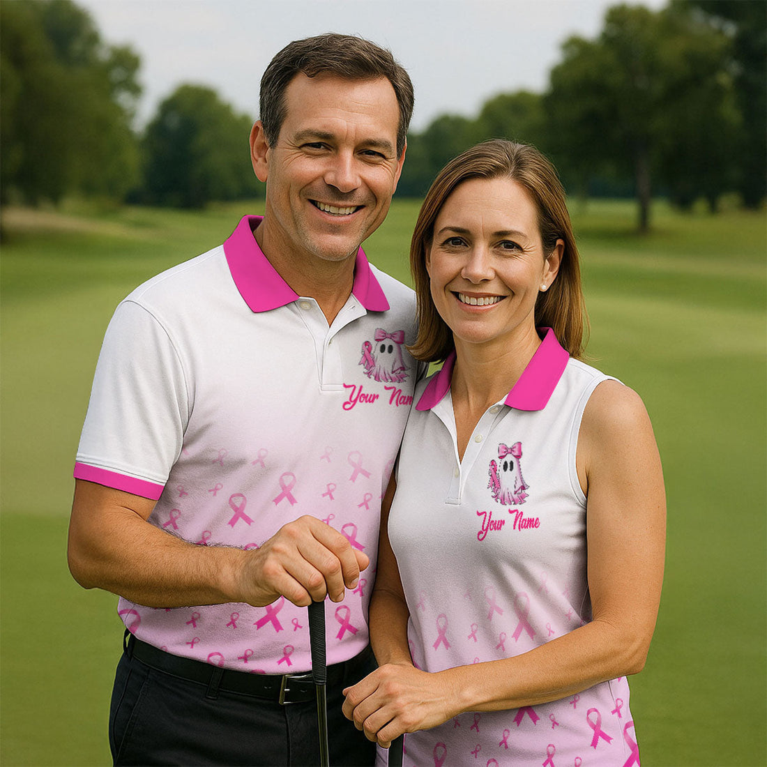 Personalized Breast Cancer Is Boo Sheet Ghost Shirt, Polo Shirts For Men, Mens Golf Shirts