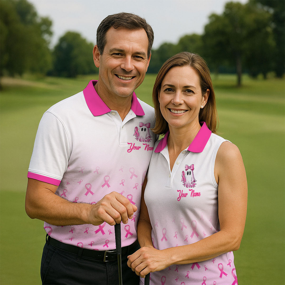 Personalized Breast Cancer Is Boo Sheet Ghost Shirt, Polo Shirts For Men, Mens Golf Shirts