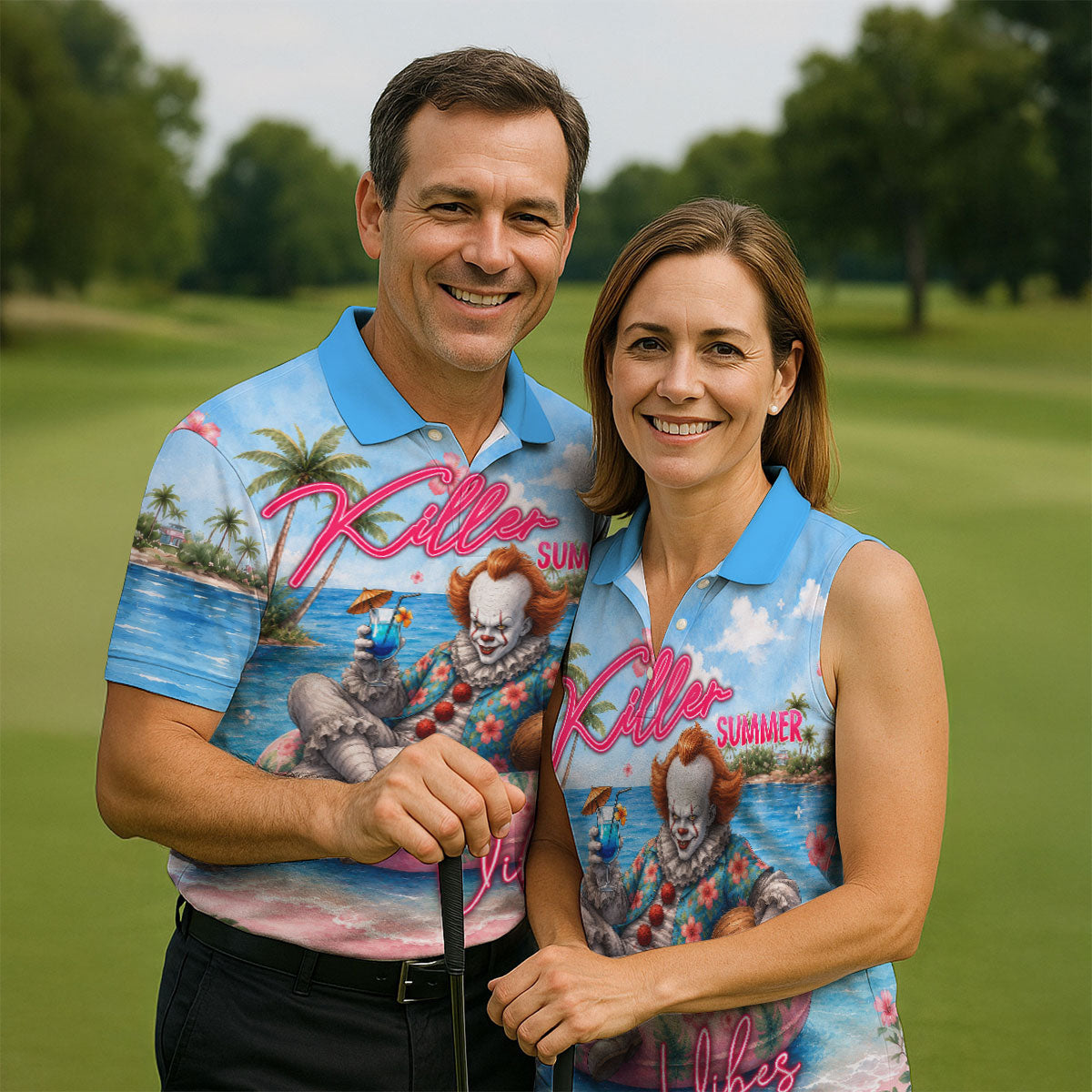 Killer Summer Vibes Scary Clown Golf Polo Shirt, Men's Golf Shirt, Printed Golf Shirts