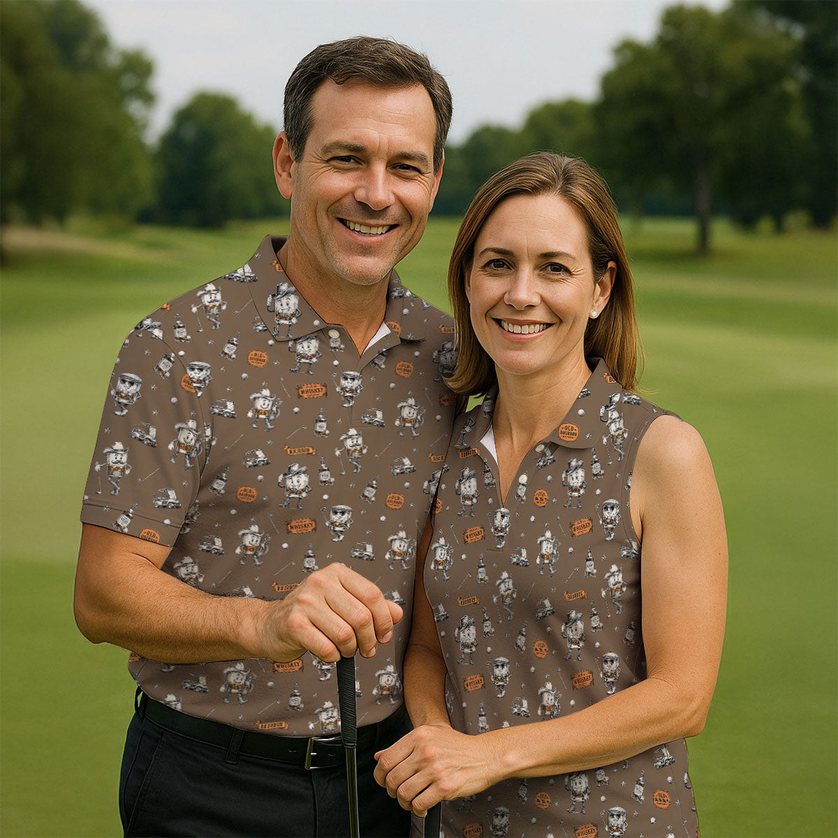 Funny Bourbon Whiskey Golf Pattern Polo Shirt, Women's Golf Polo, Printed Golf Shirt