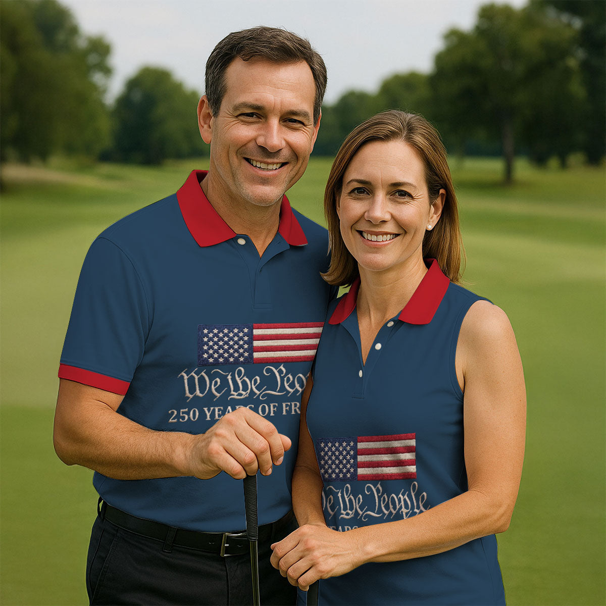 We The People 250 Years American Flag Golf Shirt, Patriotic 4th Of July Golf Shirts For Men