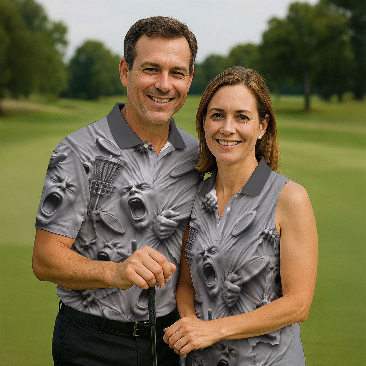 Screaming Faces Disc Golf Polo Shirt, Disc Golf Shirts For Men, Disc Golf Apparel