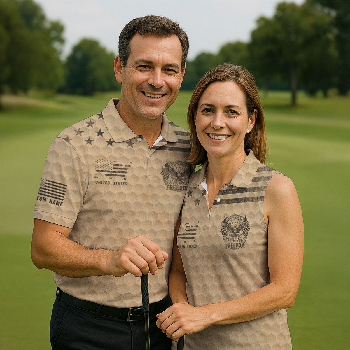 250 Years Of Freedom Distressed Golf Ball Pattern Patriotic Golf Shirt, 4th Of July Golf Shirts For Men