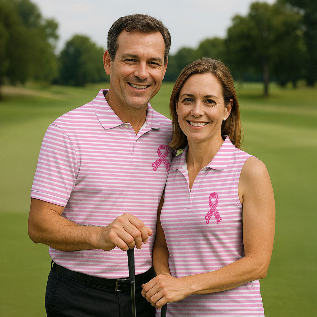 Hope Love Strength Courage Breast Cancer Polo Shirt, Mens Golf Polo, Golf Apparel For Men