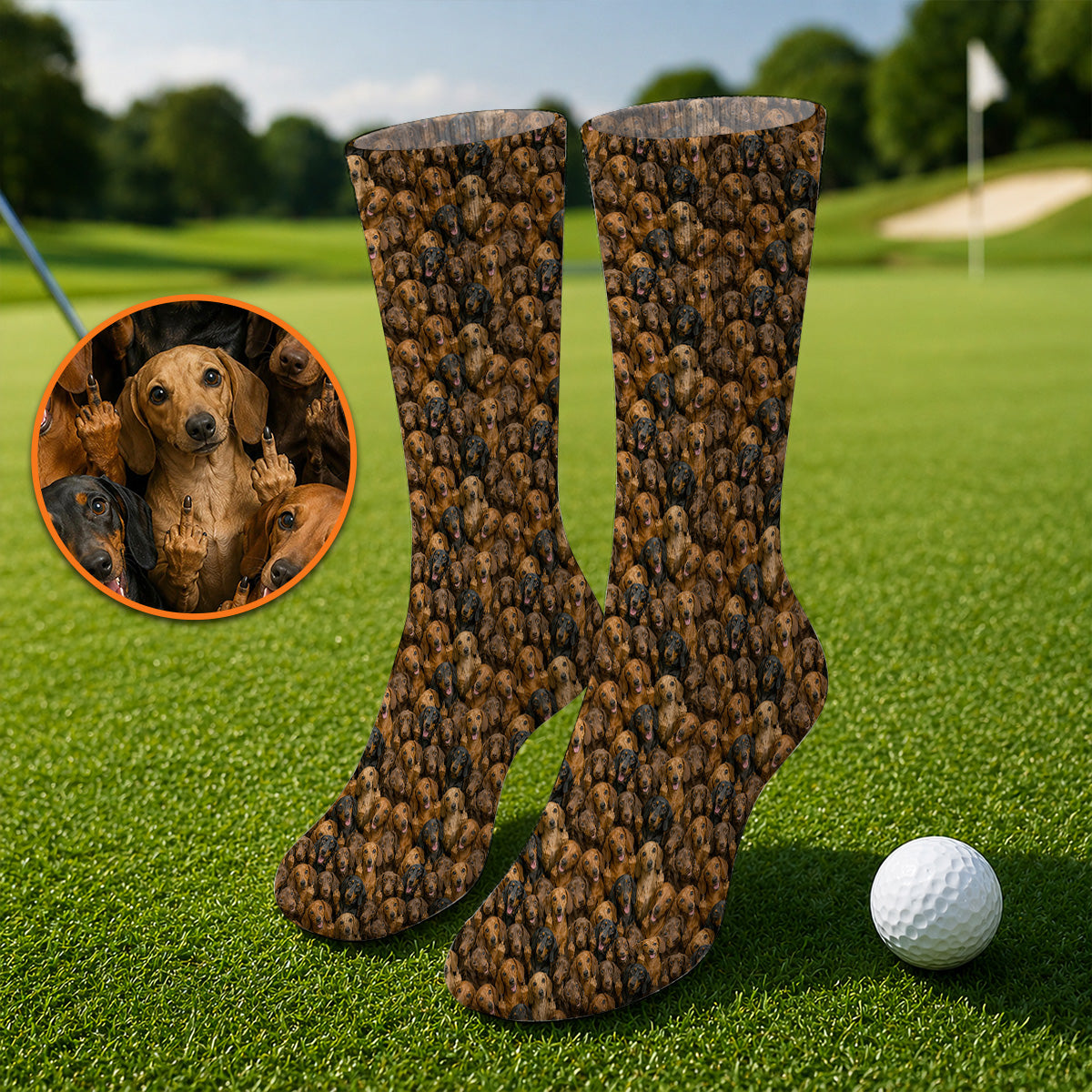 Funny Dachshund Golf Socks, Wiener Dog Pattern Golf Sock, Doxie Lover Gift For Golfer