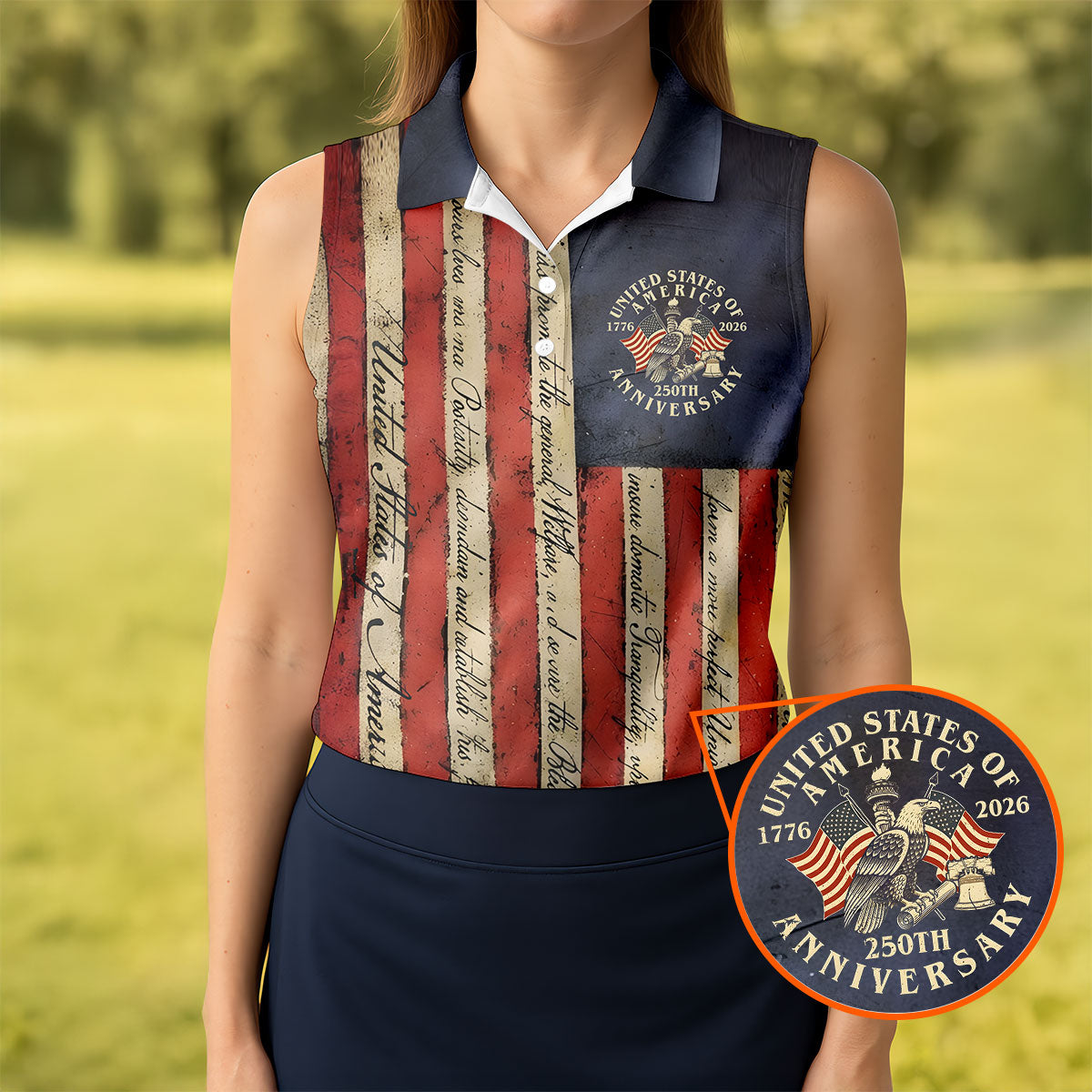 USA 250th Anniversary Distressed Flag Patriotic Golf Shirt, 4th Of July Golf Shirt For Women