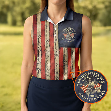 USA 250th Anniversary Distressed Flag Patriotic Golf Shirt, 4th Of July Golf Shirt For Women