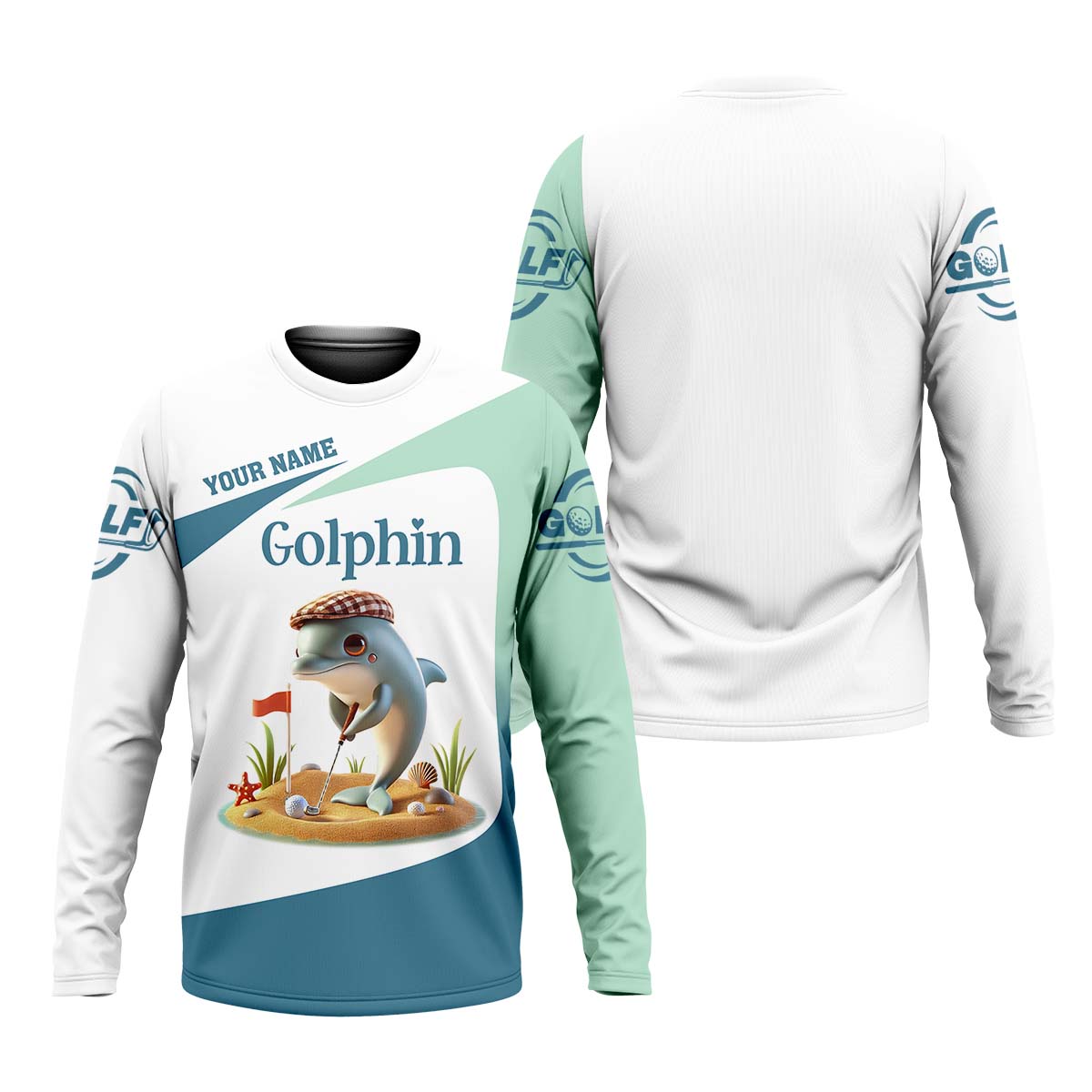 Golfin' Dolphin Custom Golf Polo Shirt, Golfing Apparel, Mens Golf Gift, Funny Golf Polo Shirt