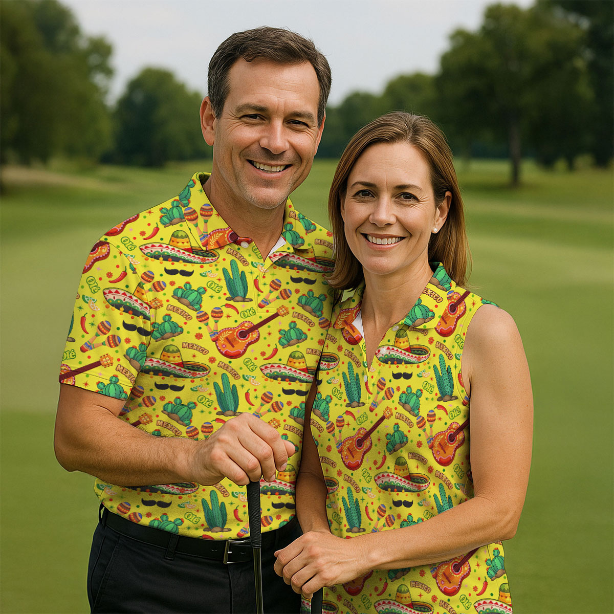 Olé Mexico Mexican Instruments Golf Tops For Men, Cinco De Mayo Celebration Golf Shirts For Men