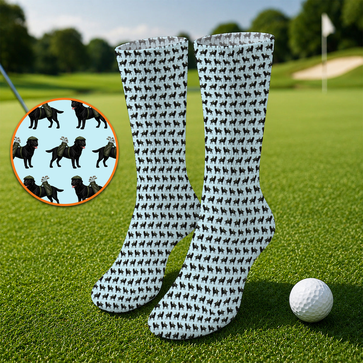 Black Lab Pattern Golf Socks, Crazy Labrador Golf Sock, Golf Gift For Golfer