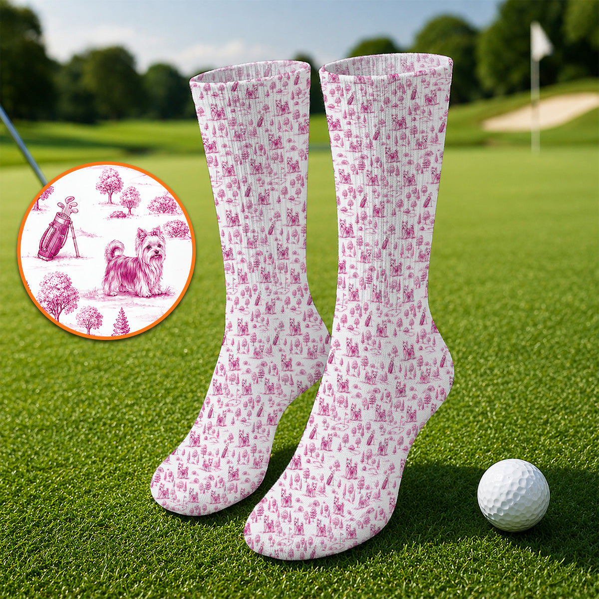 Yorkshire Terrier Toile De Jouy Golf Socks, Yorkie Pattern Golf Sock, Golf Gift For Golfer