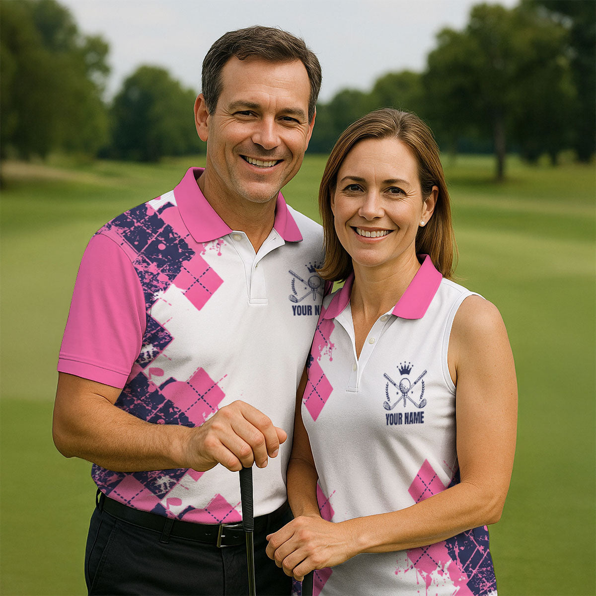 Personalized Pink Paint Splash Golf Shirt, Men's Golf Shirt, Golf Apparel For Men