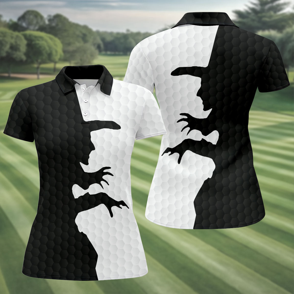 Witch Silhouette Halloween Golf Polo Shirt, Ladies Golf Tops, Golf Shirts For Women