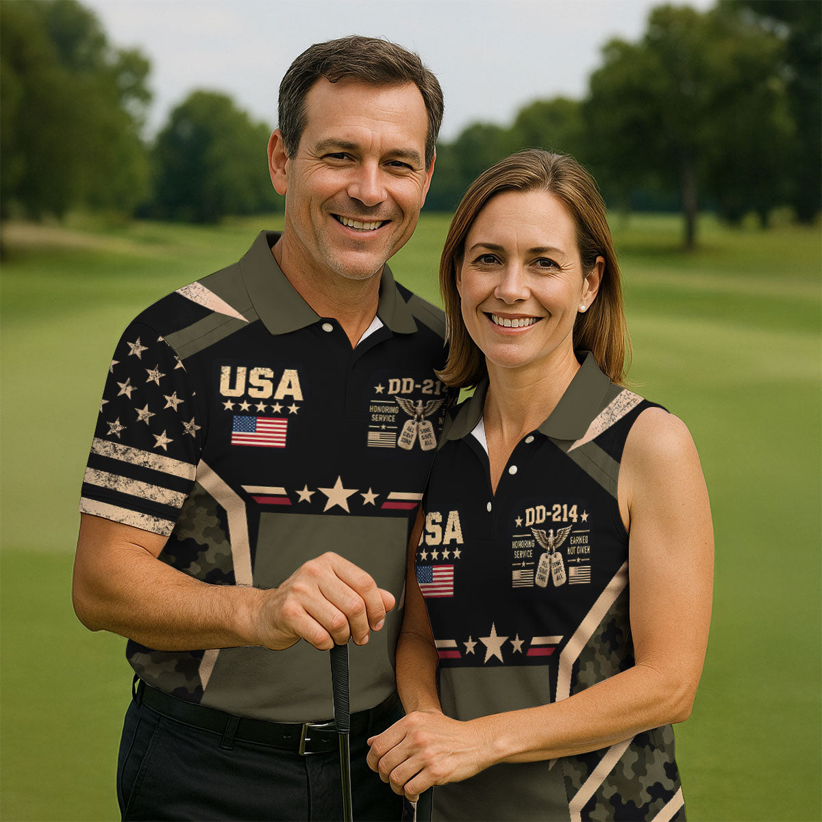 DD-214 USA Stars Camo Golf Polo Shirt, Veterans Day Shirt, Mens Golf Polo Shirts